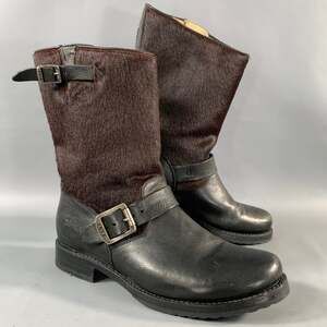 FRYE Size 9 Black Brown Leather Pony Hair Pull On Boots